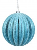 Turquoise Ridge Textured Christmas Bauble Decorations With Glitter - 2 x 10cm