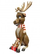 Comical Resin Moose With Chipmunk & Gift Decor - 1.2m