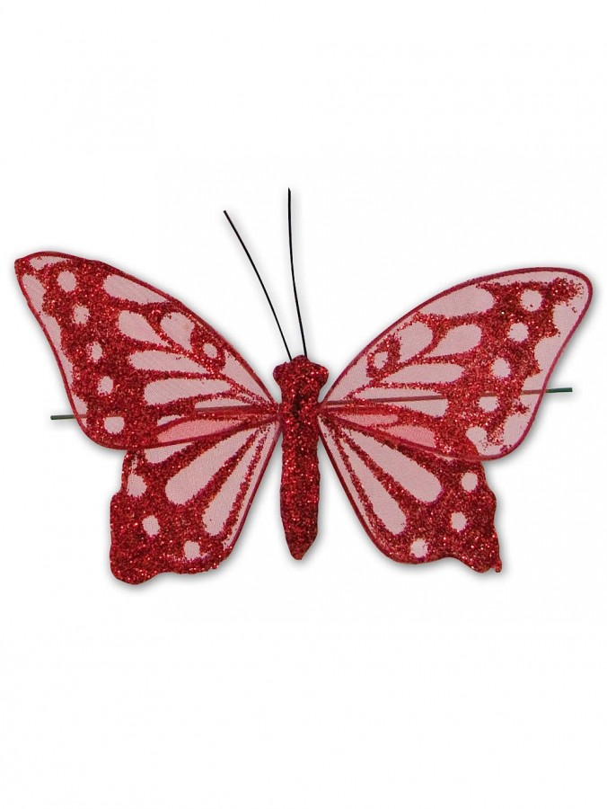 Red Glittered Butterfly Decorations - 6 x 12cm