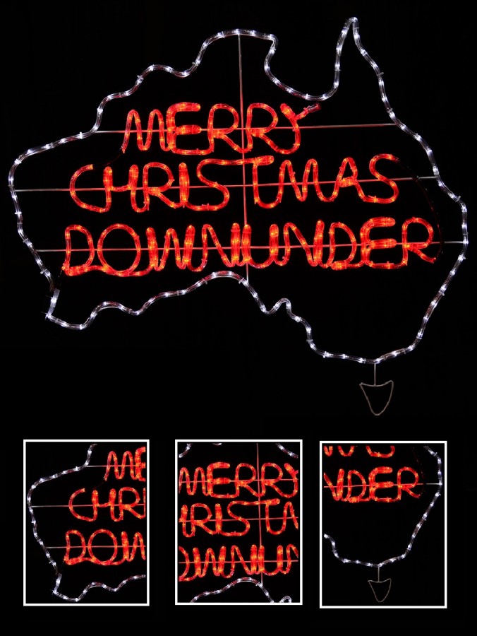 Red & White Merry Christmas Down Under Aussie Rope Light Silhouette - 1.1m