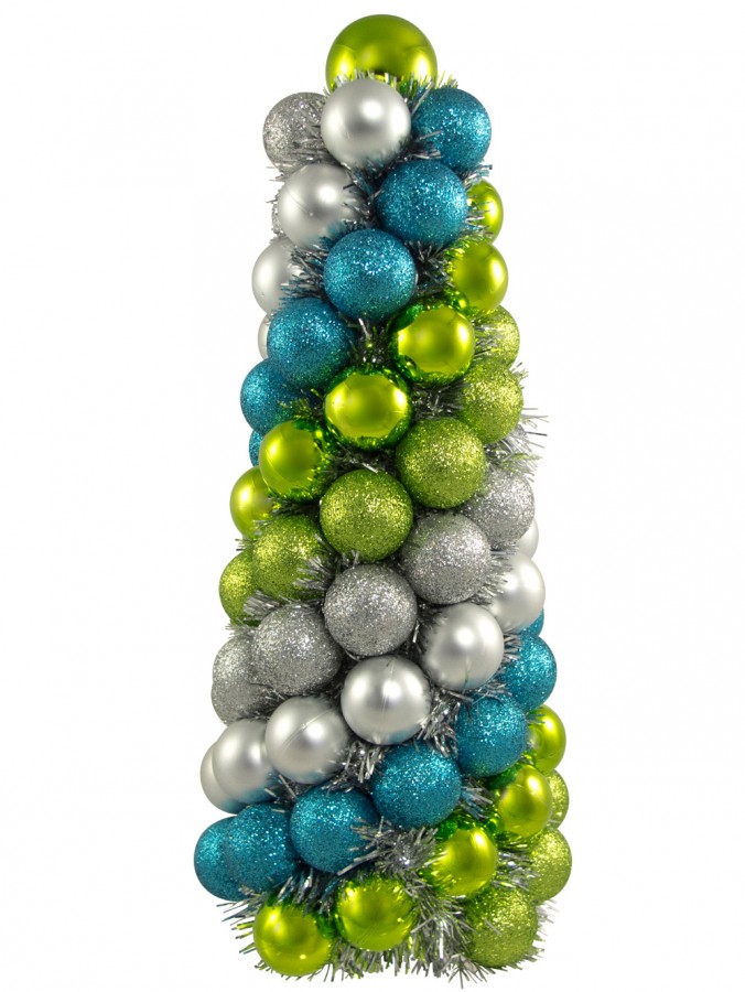 Silver, Turquoise & Lime Bauble Table Top Tree - 33cm