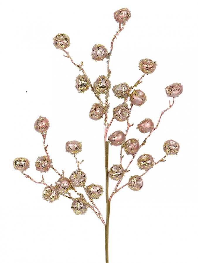 Pink Glitter Large Berries Decorative Christmas Spray Stem - 51cm
