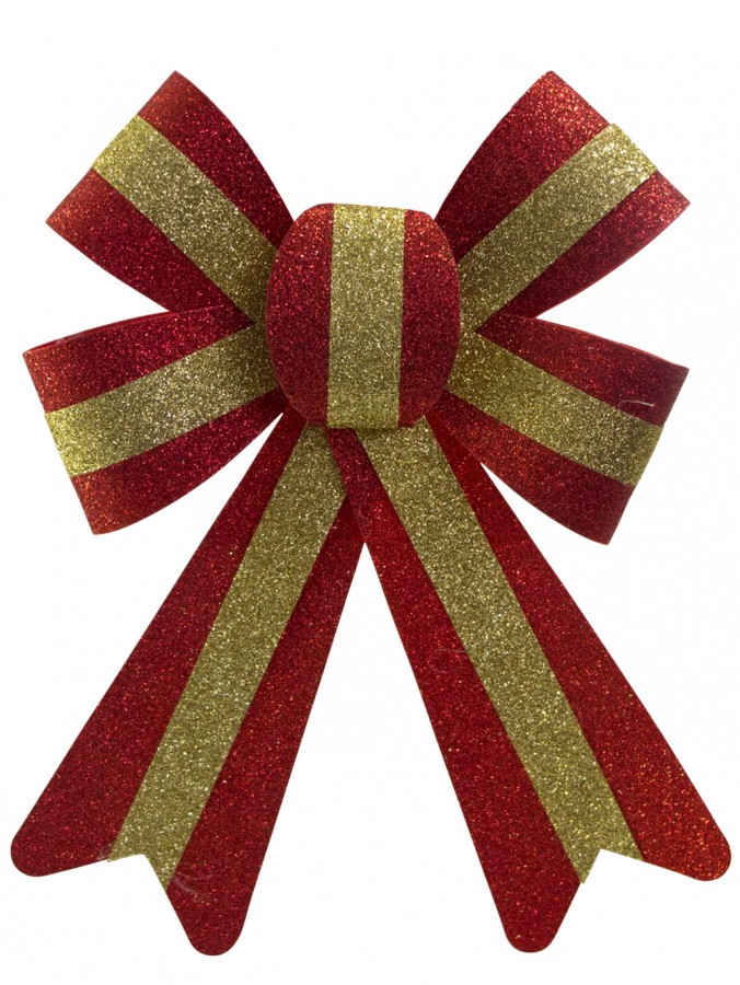 Red With Gold Stripe PVC Christmas Bow Decoration - 24cm