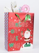 Small Red Christmas Gift Bag With Santa's On His Way! Print
