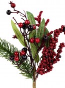 Pine Sprig, Leaf & Red Berry Natural Look Decorative Christmas Pine Pick - 32cm