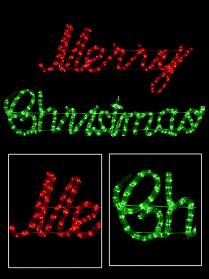 Red & Green Cursive Merry Christmas LED Rope Light Silhouette - 1m