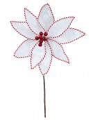 White Velour Christmas Stem With Red Candy Cane Cord Trim | 25cm