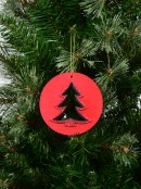 Red Wood Christmas Tree Silhouette Medallion Hanging Decoration - 10cm