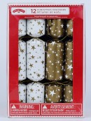 White & Gold With Gold & White Stars Christmas Cracker Bon Bons - 12 x 30cm