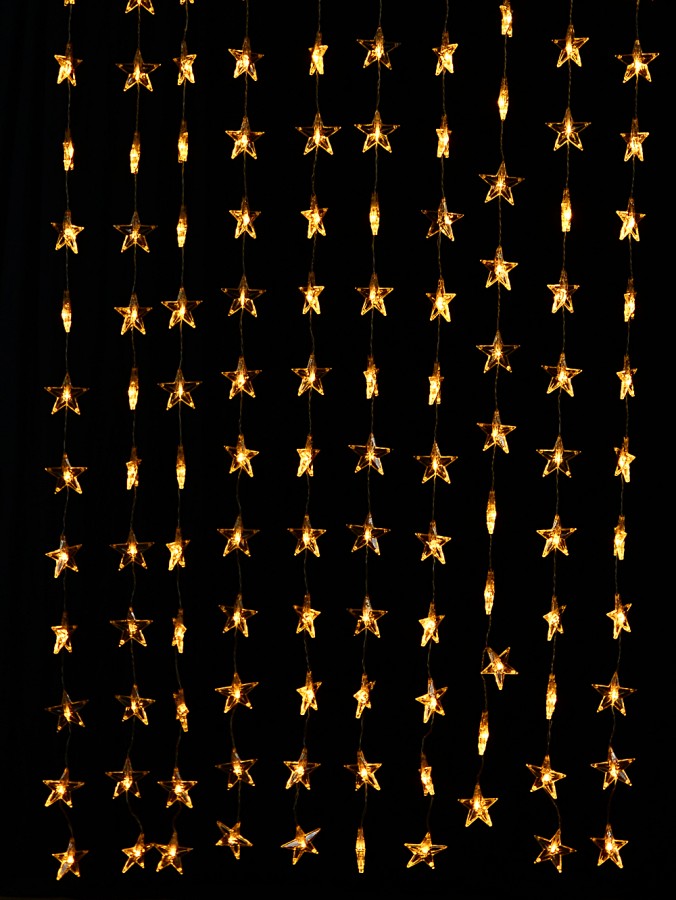 120 Warm White LED Star Curtain Lights 8 Function & Timer | 1.8m