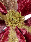 Burgundy With Gold Glitter Magnolia Decorative Christmas Flower Pick - 22cm