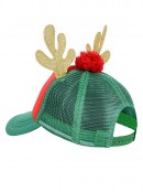 Red & Green With Gold Merry Christmas Reindeer Antler Cap