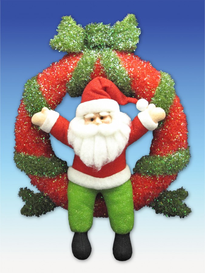 LED Flashing Dacron Santa Wreath Illuminated Display - 62cm