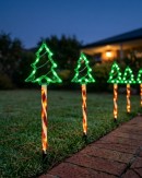 6x LED Christmas Tree & Spiral Path Lights - Hybrid Solar & Electric Stakes | 61cm