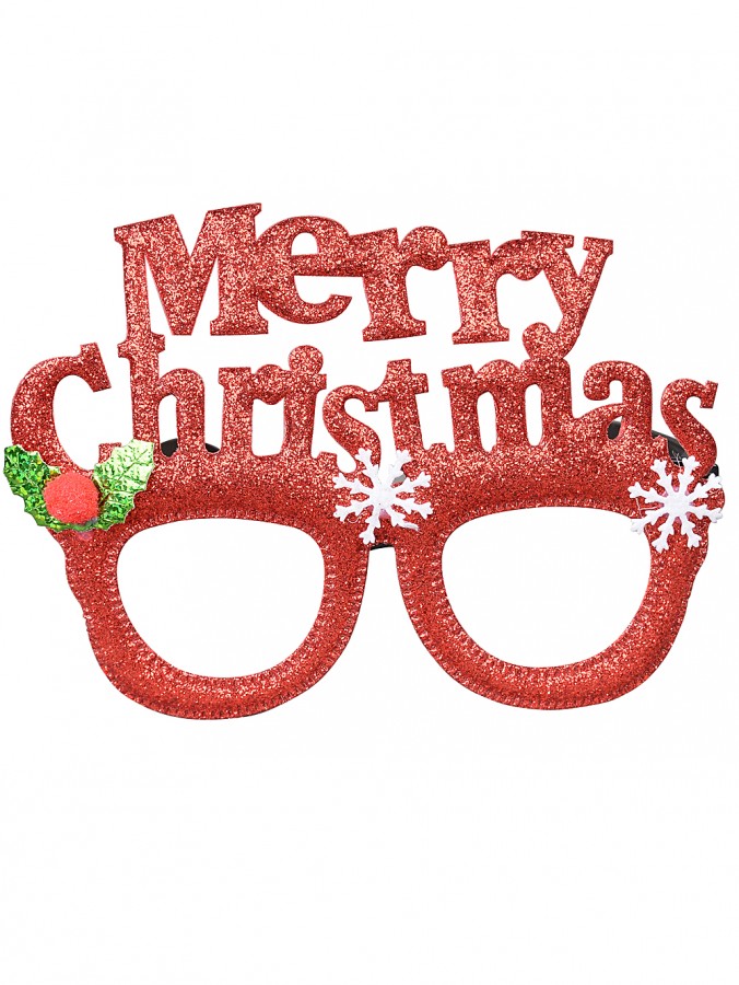 Merry Christmas Fun Novelty Red Glitter Glasses - One Size Fits Most