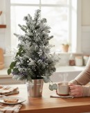 66cm Flocked Foliage Bouquet Tabletop Tree | 70 Tips & Silver Tin Pot