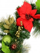 Red, Green & Gold Decorated Poinsettia & Bauble Wreath - 80cm