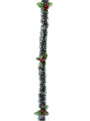 White Tip Pine Needle With Holly Christmas Tinsel Garland - 2.7m