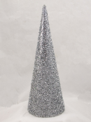 Silver Glittered Table Top Tree With Beads Ornamental Tree - 45cm