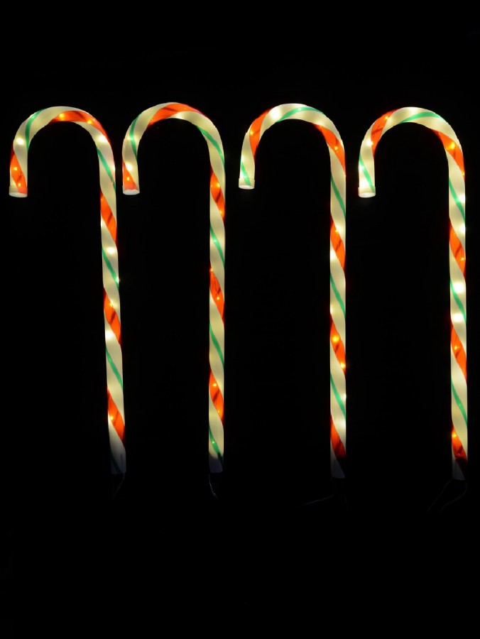 Red, White &amp; Green Stripe Candy Cane Christmas Garden Path Lights - 4 X