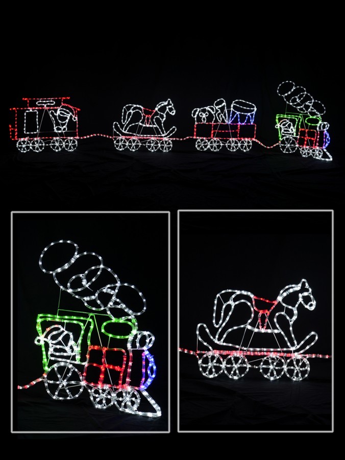 Santa Driving A Steam Train With Toys LED Rope Light Silhouette - 3.2m