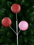 46cm Macarons With Red & Pink Glitter Cookie Shells Long Christmas Stem