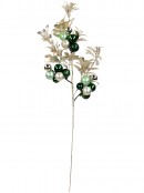 Sage & Champagne Christmas Leaf Spray Stem With Multi-Tone Baubles | 62cm