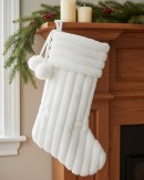 White Faux Fur Ribbed Stocking With Pom Poms | 48cm