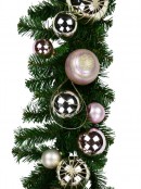 Champagne & Pink Bauble Decorated Garland With Ribbon - 2.7m