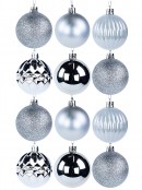 Silver Assorted Shiny, Matte, Glitter & Pearl Christmas Baubles - 35 x 60mm