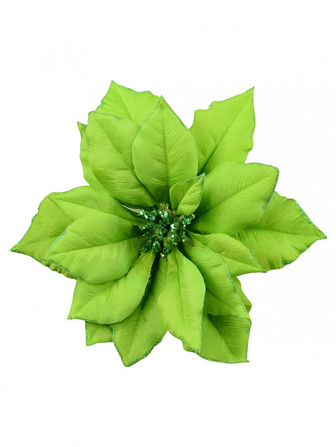 24cm Light Green Poinsettia Flower Christmas Tree Clip Pick