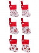 Mini White Mesh Stockings with Red Patterns Christmas Decorations - 6 x 15cm
