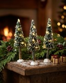 3x Snow Flocked LED Pine Trees Village Scenery | 14cm