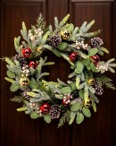 60cm Decorated Cedar & Mixed Foliage Christmas Wreath | Red & Gold Baubles