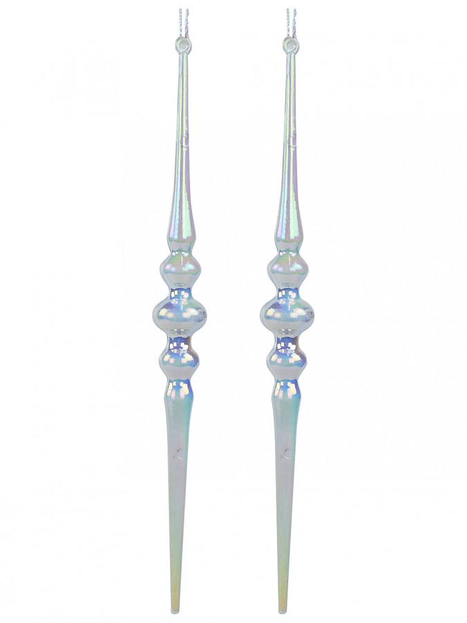 Gloss White Iridescent Christmas Icicle Decorations - 2 x 17cm