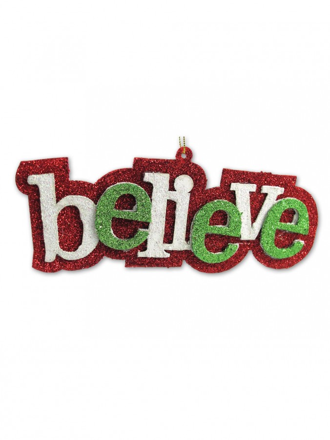 Glitter ' Believe ' Hanging Ornament - 19cm