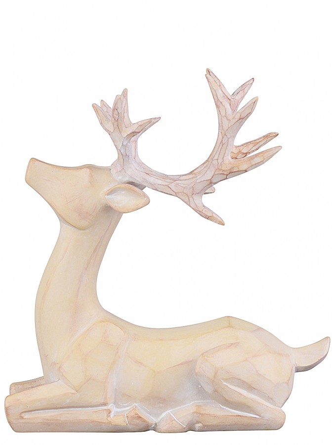 21cm Carved Wood Look Sitting Reindeer Resin Figurine