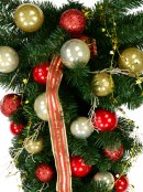 Decorated Red & Gold Bauble, Ribbon & Twigs Pine Teardrop Swag - 90cm