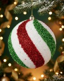 Red Green & White Tinsel Swirl Whimsical Large Display Bauble | 25cm