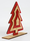 Red & Natural Wooden Christmas Tree Ornament - 21cm