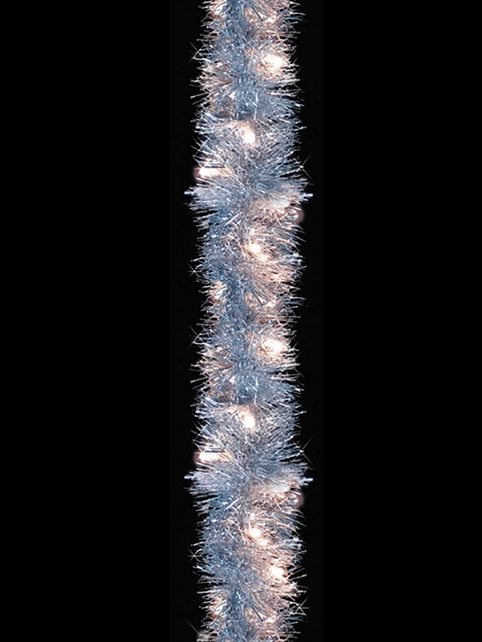 Silver Tinsel Garland With 80 White Twinkle Lights - 2.7m