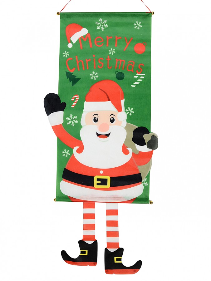 Large Merry Christmas & Santa Vertical Banner Wall Decoration - 1.1m