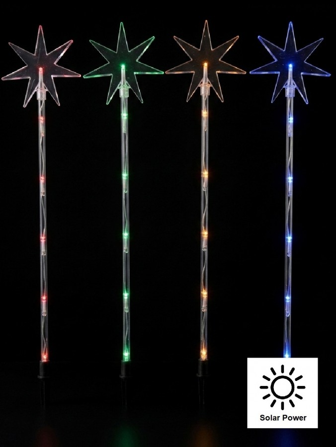4x Solar LED North Star Path Lights - Multi Colour Garden Stakes | 48cm