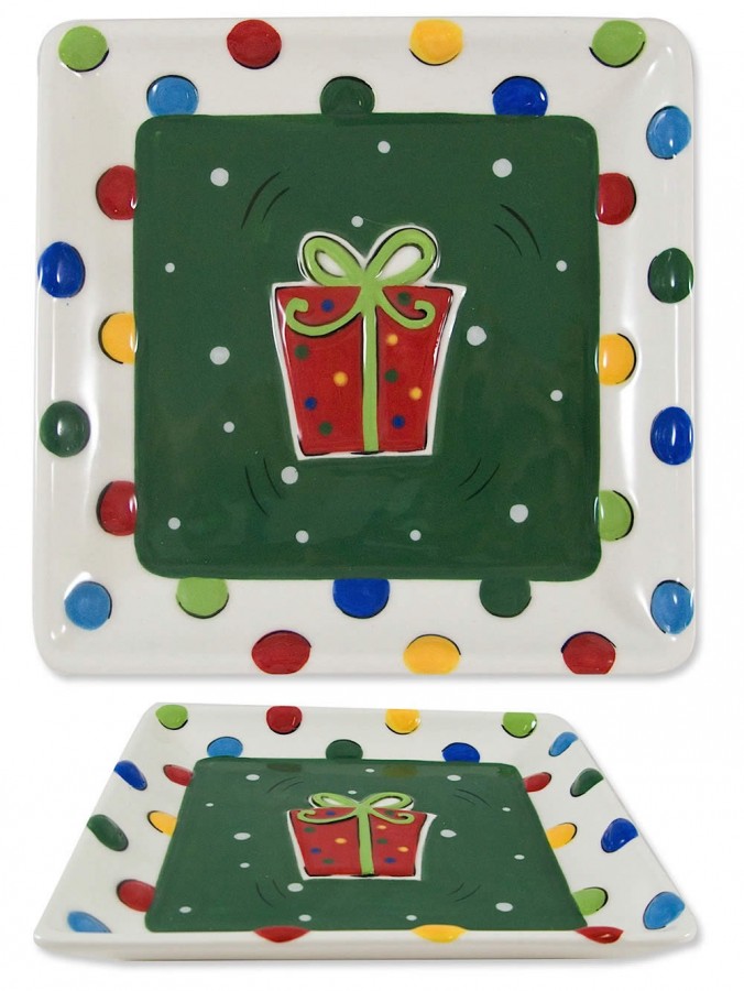 Ceramic Square Plate With Gift Box Design - 18cm