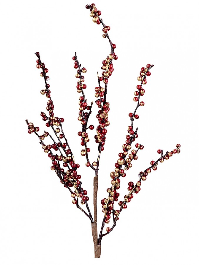 Burgundy & Speckled Gold Berry Spray Stem With Interlocking Clusters | 70cm