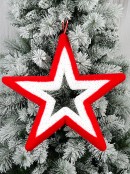 50cm Red & White Flocked With Silver Large Hollow Christmas Star Tinsel Plaque