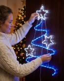 85cm Blue & Cool White LED Wavy Christmas Tree & Stars Silhouette