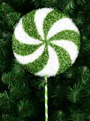 62cm Green & White Tinsel Fleck Candy Swirl Lollipop Long Christmas Stem