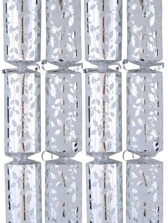 White & Shiny Silver With Mistletoe Christmas Cracker Bon Bons - 10 x 36cm