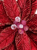 Red Velour Poinsettia With Glitter & Sequins Christmas Clip Pick- 28cm Wide